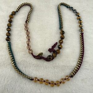 Chloe + Isabel Necklace Gold Burgundy Teal Mixed Media Beaded 27" READ